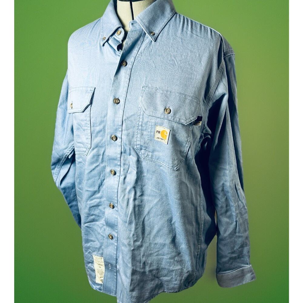 Carhartt FR Flame Resistant Work Shirt Men Medium Blue NFPA 2112 Uniform
